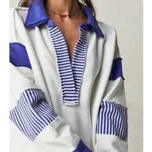 Free People We the Free Clean Prep Polo White Blue Sailor Pullover Sweater